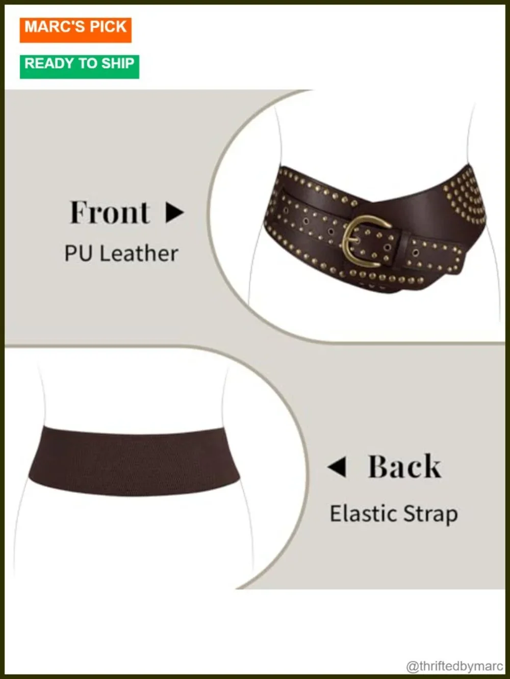 Vintage Wide Elastic Belt Studded Stretchy Waist Belt with Rivets Metal Buckle